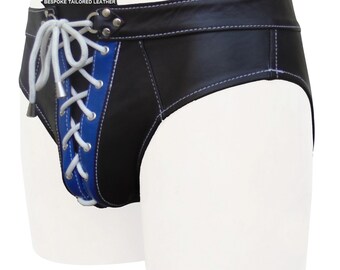 Bespoke Tailored Leather Jockstrap With Colour Black ZIP at Front