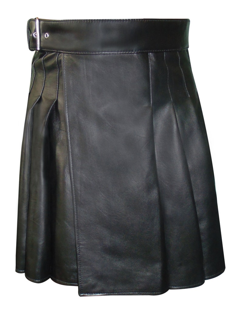 Black Hand Made Leather Kilt Genuine Leather Kilt IN Real SOFT Leather Kilt in Black BKLN001 image 2