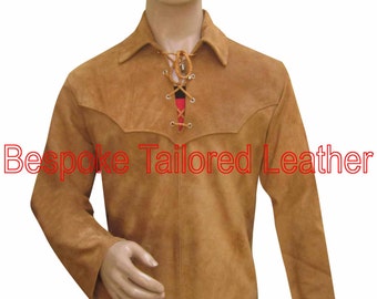 Men's Leather Shirt - in Suede Leather - Custom Made To Order BSH011