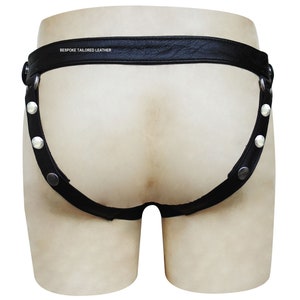 BLACK Leather Jocks/Straps With Metal Stud Yellow POUCH Stripe in the Middle To Order JO-063 36 in