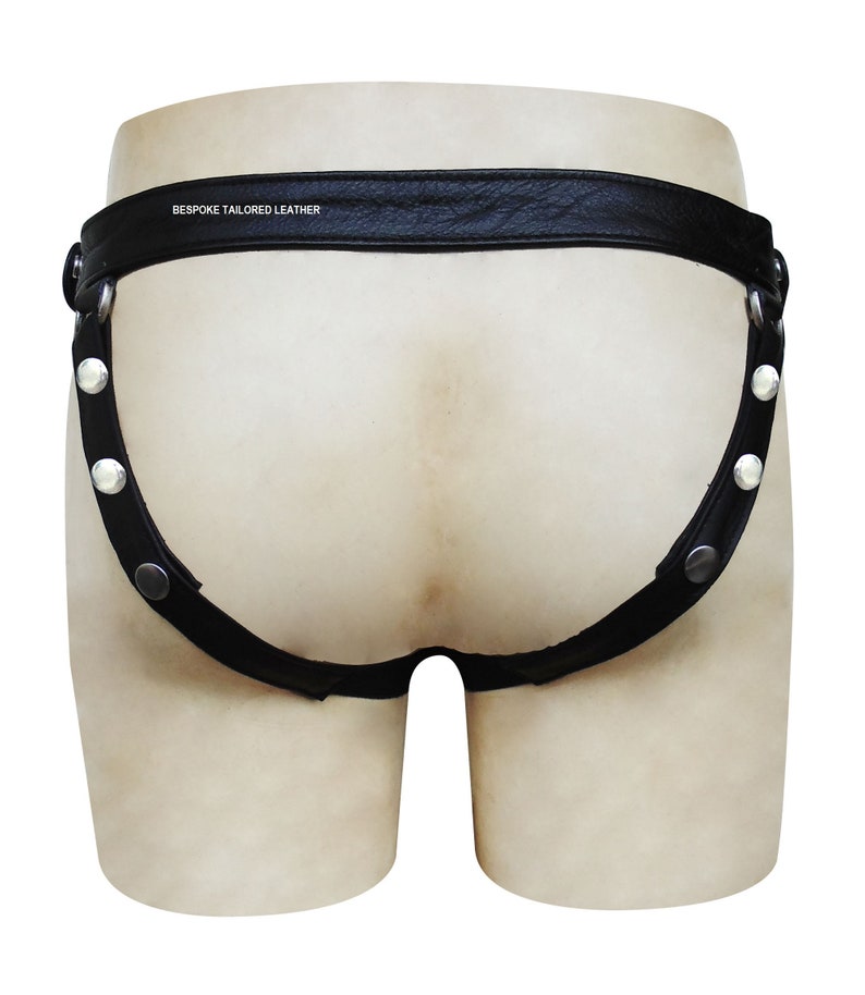 BLACK Leather Jocks/Straps With Metal Stud Yellow POUCH Stripe in the Middle To Order JO-063 36 in