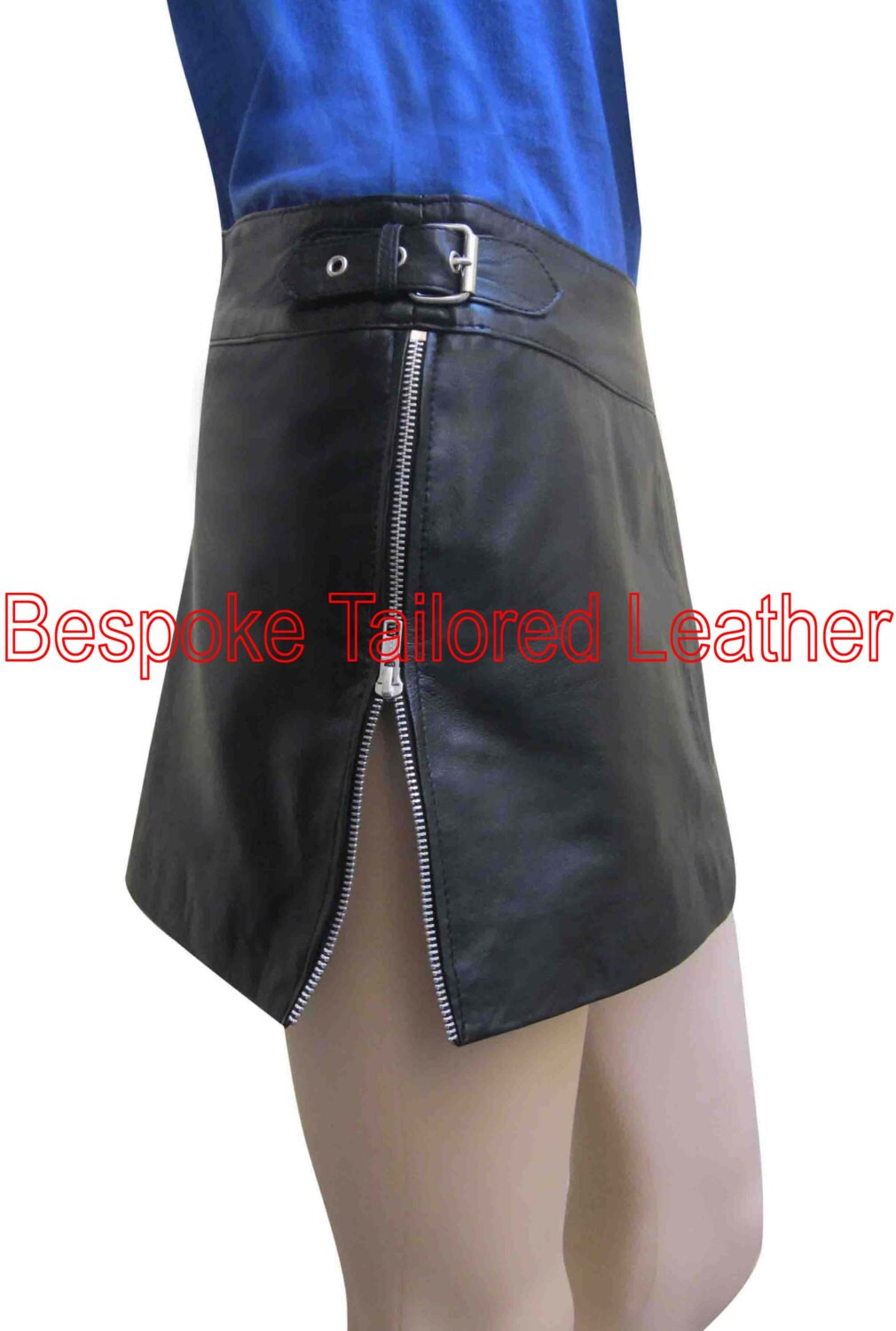 Image of Leather Skirt With One Side Zip Slit - Custom Made To Order Wsk