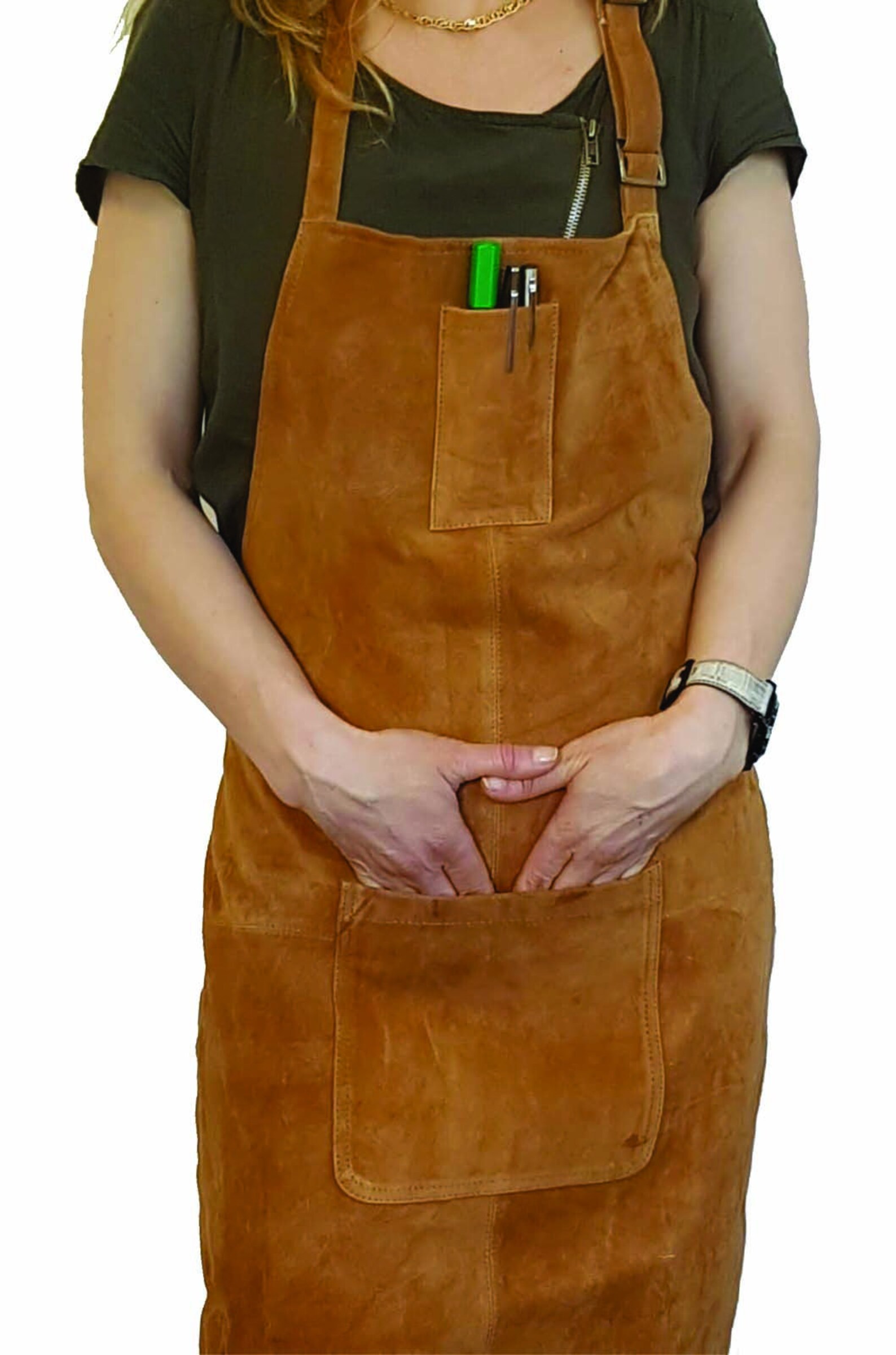 Suede Leather Apron With Pen Pocket Made to Order BAP012 Etsy
