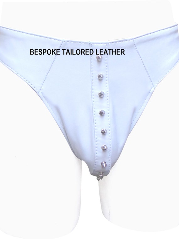 WHITE Leather JocksThong With Metal Stud Custom Made To Order BTLN005