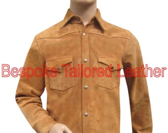 Suede Leather Shirt With Two Chest Pocket on Front Custom Made to Order BSH007