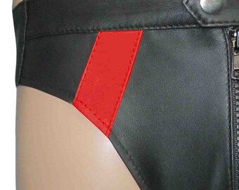 Leather Jockstrap With Colour Stripes Custom Made to Order  JO-002 in red