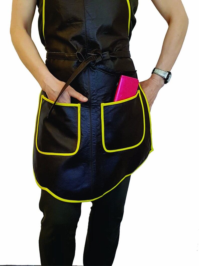 Women's Leather Apron With Pockets & Yellow Piping BWP004 Etsy