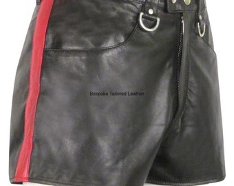 Hot Leather Shorts With Colour Stripe Custom Made To Order BSHN010