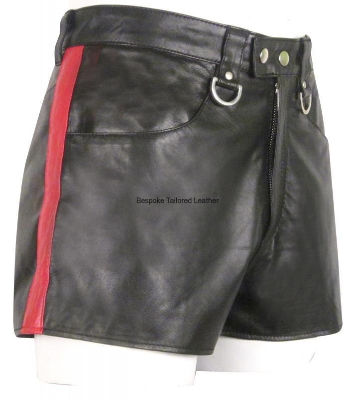 Image of Hot Leather Shorts With Colour Stripe Custom Made To Order Bshn010