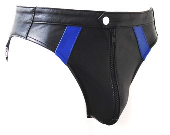 Leather Jockstrap With Colour Stripes Custom Made to Order  JO-002 SALE PRICE in Blue only