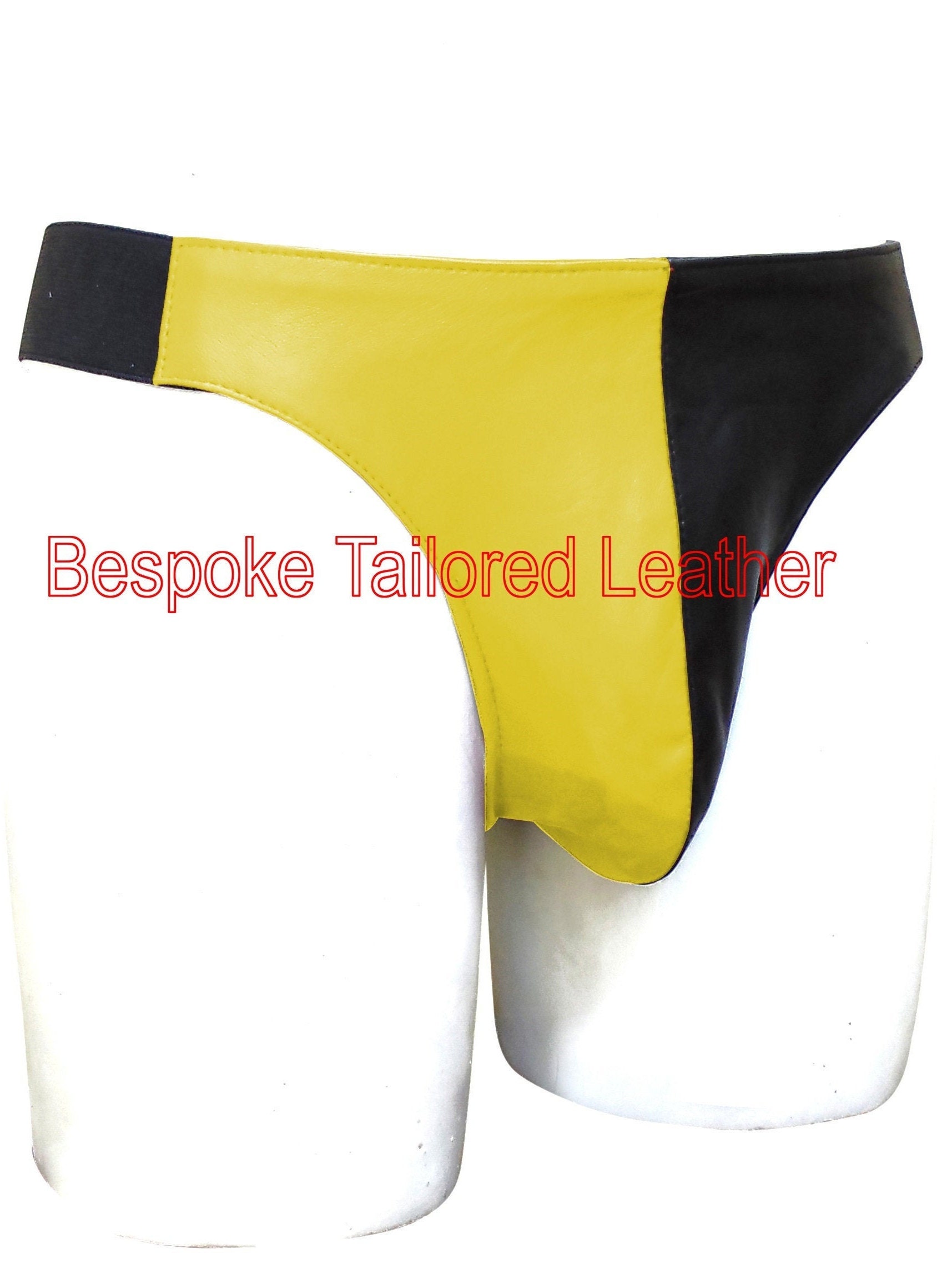 Image of Leather Two Colour Briefs Custom Made To Order Jo-009 in Yellow & Black