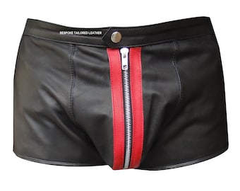 Leather Black Shorts with RED Stipe in the middle  Custom Made To Order  SO215
