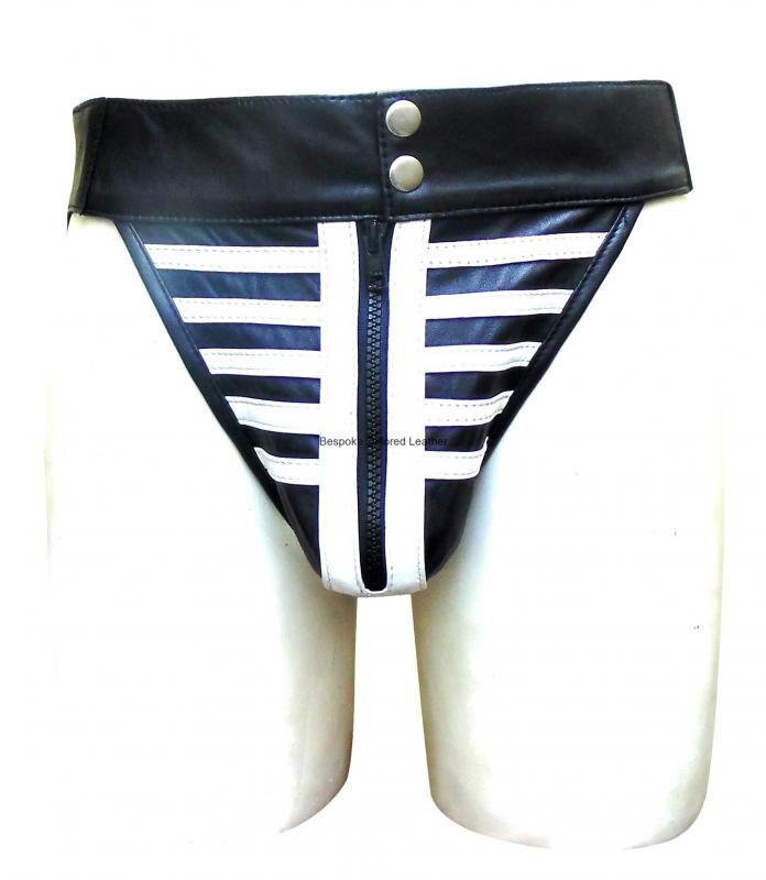 Image of Leather Jocks With Colour Stripes Custom Made To Order Jo-018