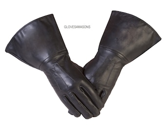 Black Gauntlet  for  Costume Real Leather  Gloves with Three Darts