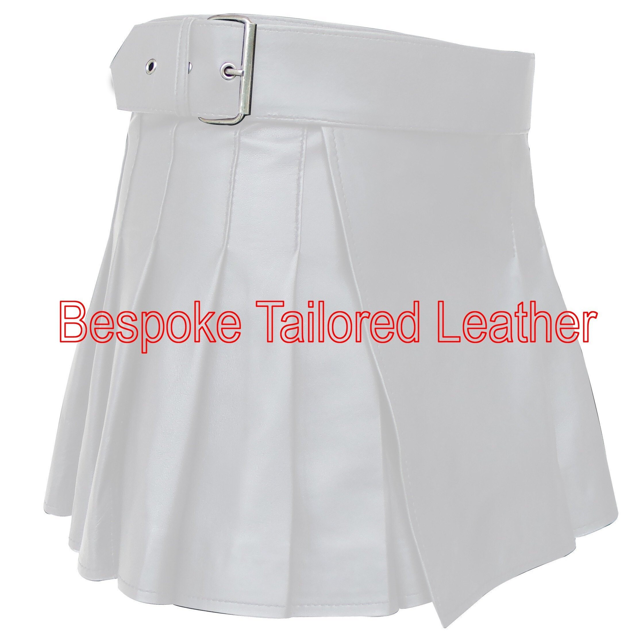 Image of Ladies Leather Kilt With Buckle - in White Bkln002