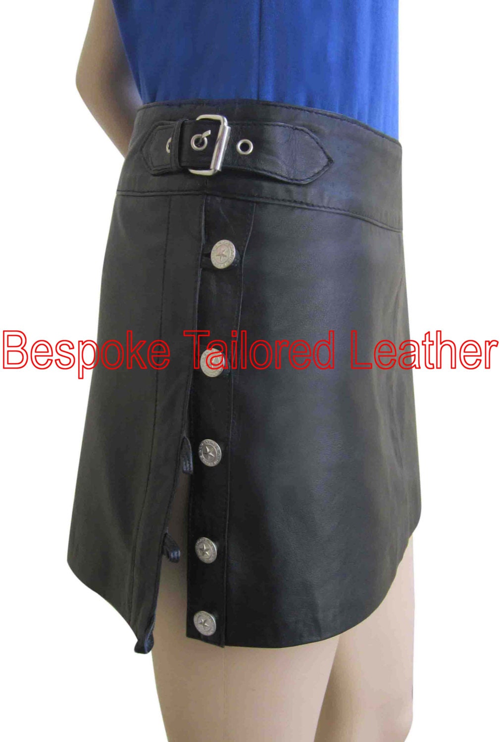 Image of Leather Skirt With One Side Button - Custom Made To Order Wsk