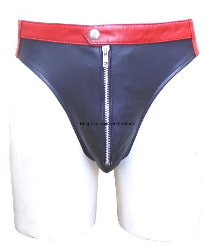 Image of Leather Jocks Strap With Colour Waistband Custom Made To Order Jo-022
