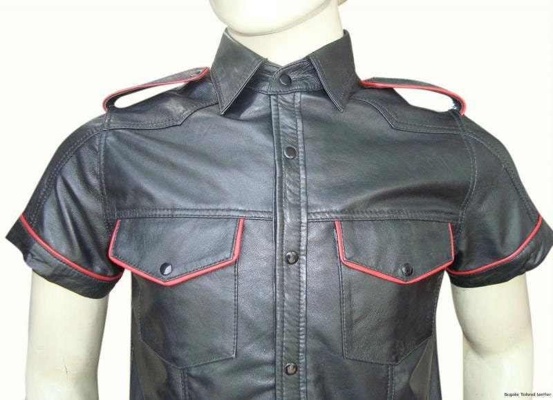 Image of Leather Shirt With Colour Piping - Sheep Napa Custom Made To Order Gjsht004