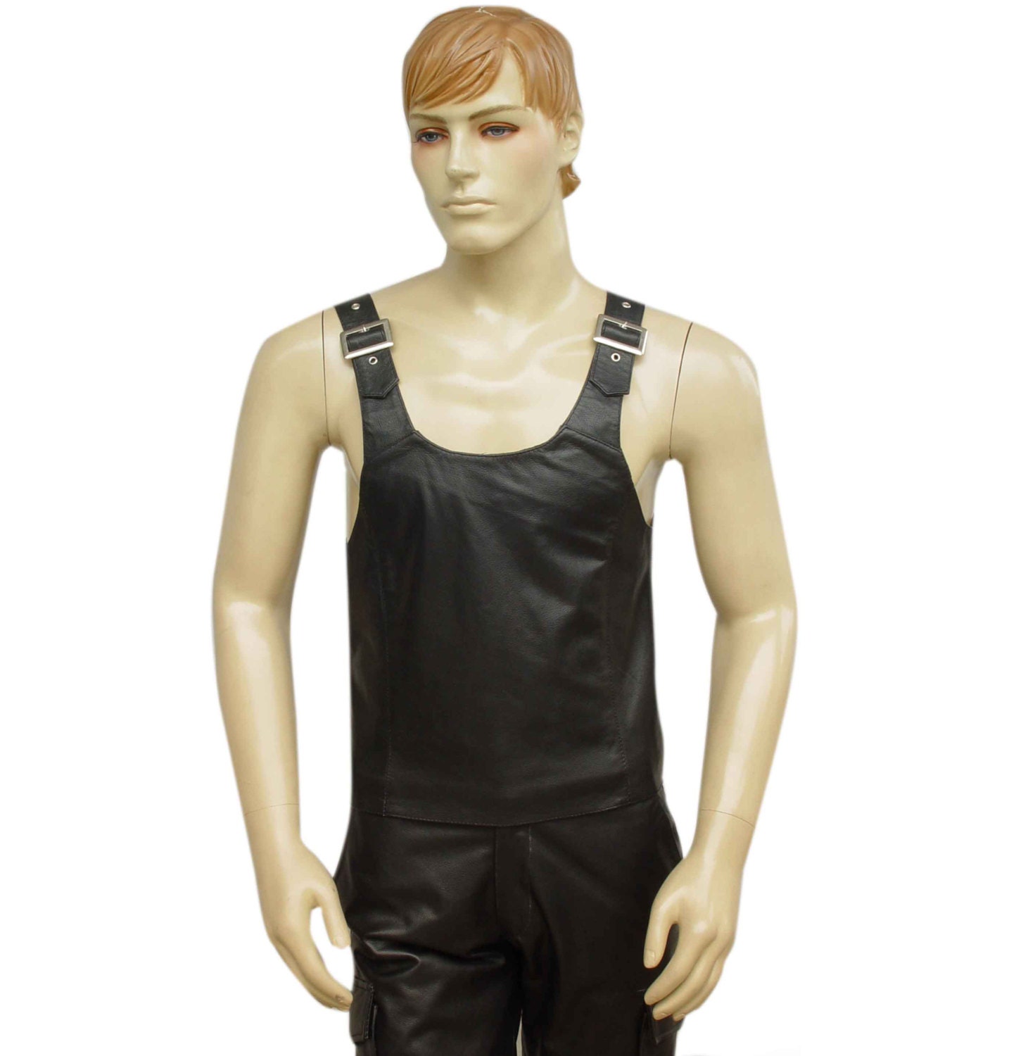 Image of Leather Vest With Adjustable Buckles Bvan002