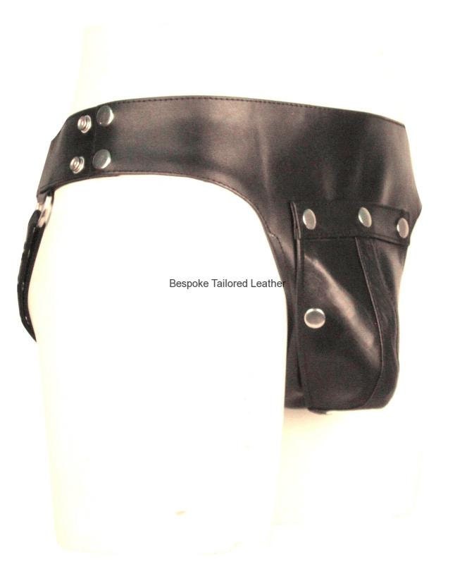 Image of Bespoke Tailored Leather Jockstrap With Colour Black Pouch Jo005