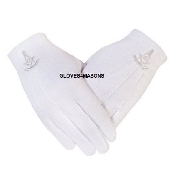 Masonic Freemasons Cotton Gloves Embroidered in Black Square Compass S/&C PCI