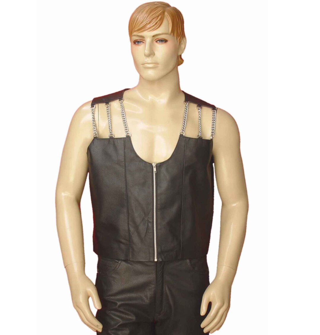 Real Leather Vest With Chain Work BVAN005 - Etsy