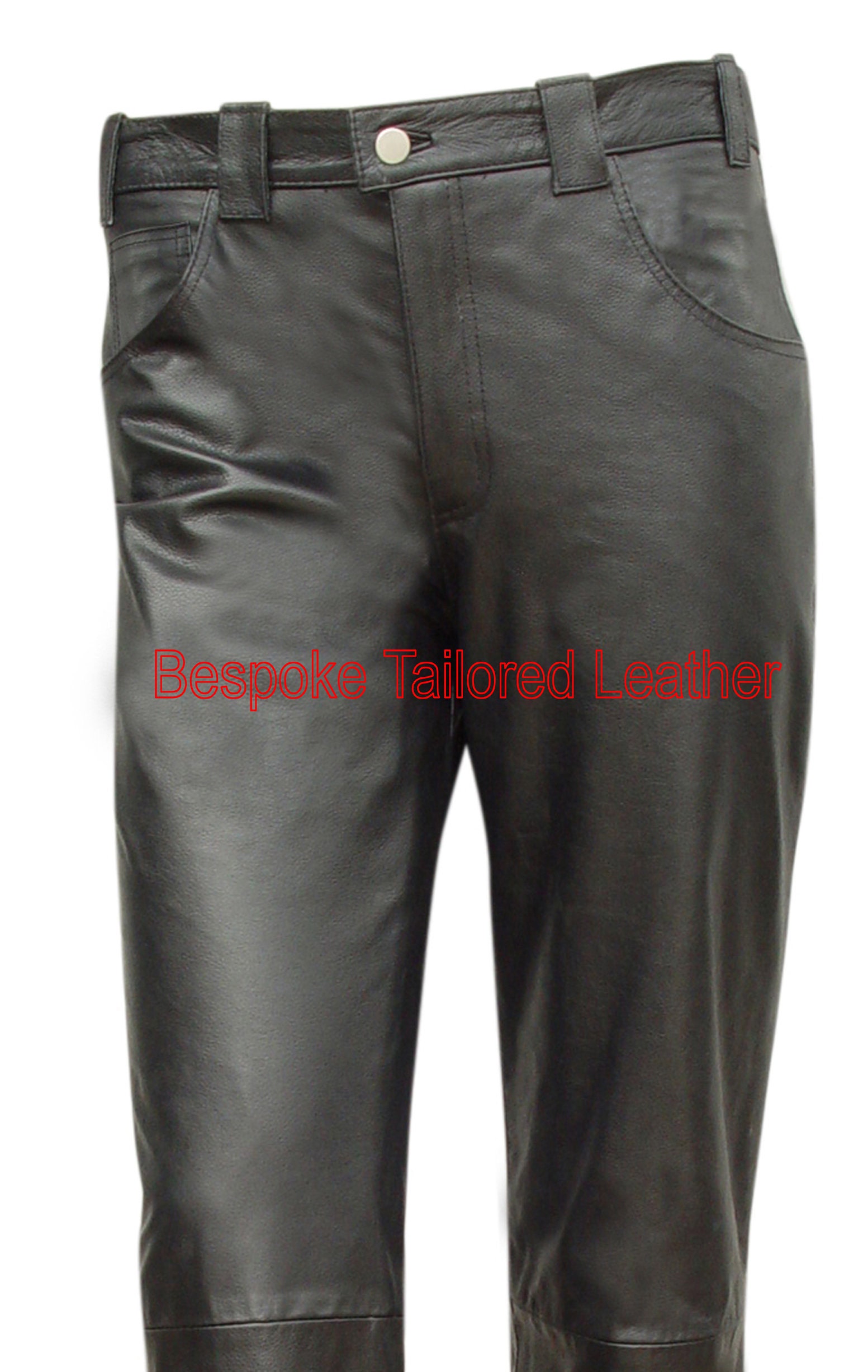 Image of Bespoke Tailored Black Leather Trousers in | Custom Made To Order