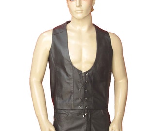 Real Leather Vest With Laces BVAN004