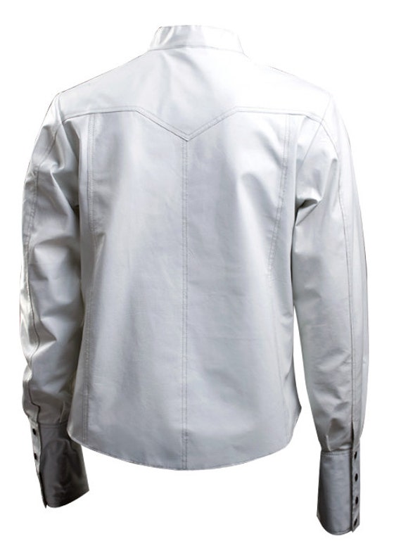 BespokeTailoredLeather - Men's Leather Long Sleeve Shirt in White ...