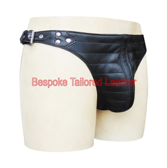 Men's New Leather Jockstrap in Black 