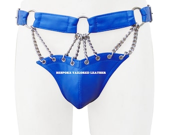 Men's Royal Blue Leather Chain Thong  JO-113