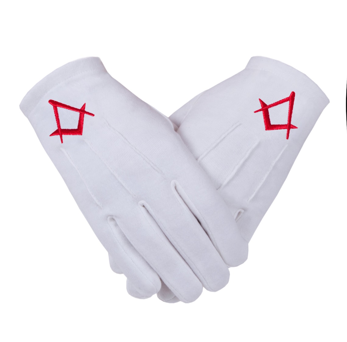 Guanti Massonici In Cotone Bianco: Ricamo Con Squadra E Compasso Neri - Italia - Foto 14