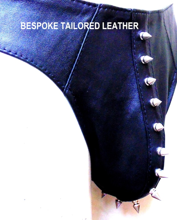 WHITE Leather JocksThong With Metal Stud Custom Made To Order BTLN005