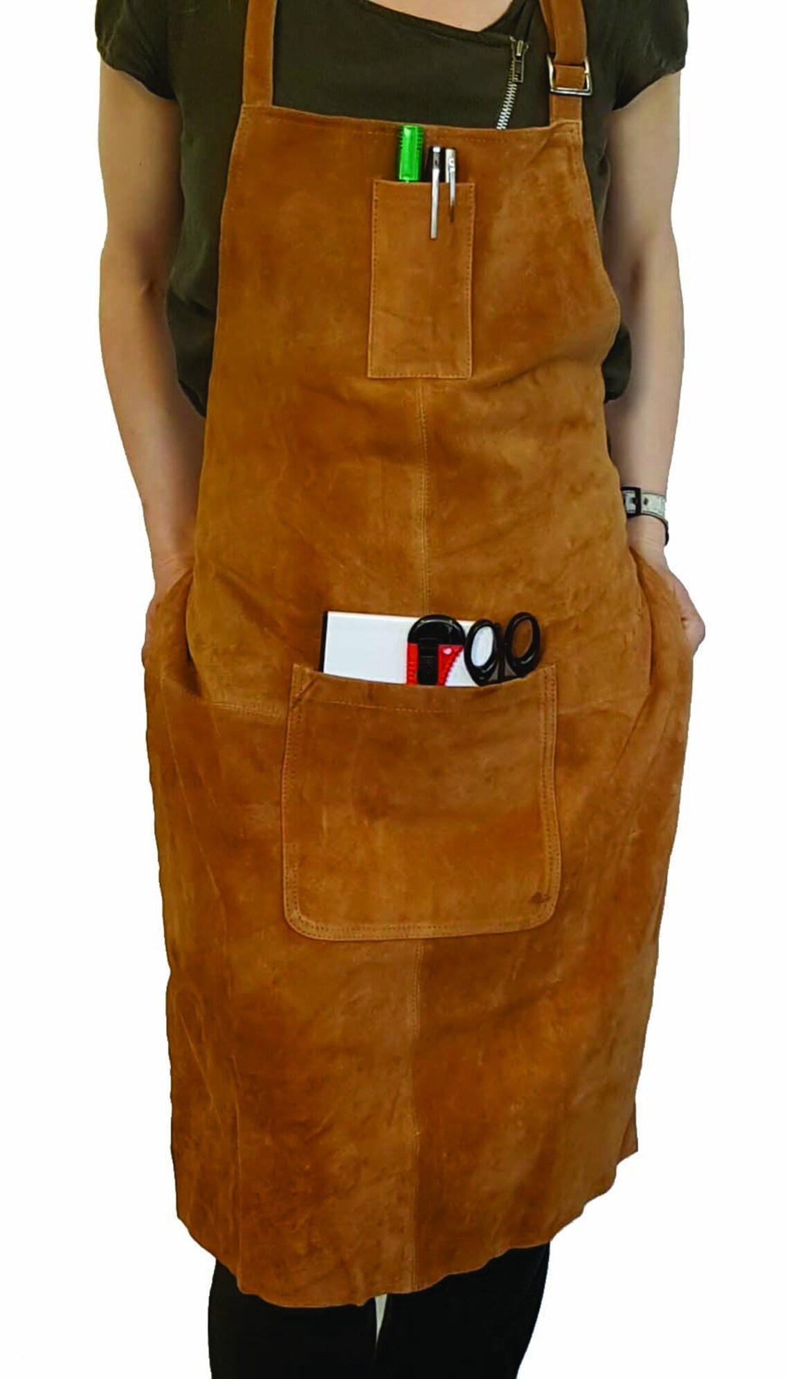 Suede Leather Apron With Pen Pocket Made to Order BAP012 Etsy