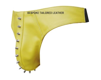 YELLOW Leather Jocks/Thong With Metal Stud Custom Made To Order BTLN005