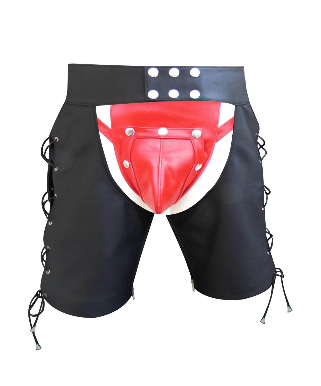 Image of Leather Chaps Shorts With Laces Up Ties Jocks As A Set Bch001