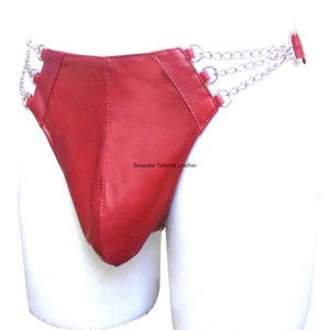 Red Leather Thong With Chain Custom Made To Order BTL003 image 1