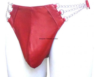 Red Leather Thong With Chain Custom Made To Order BTL003