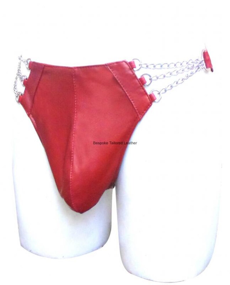 Red Leather Thong With Chain Custom Made To Order BTL003 image 1