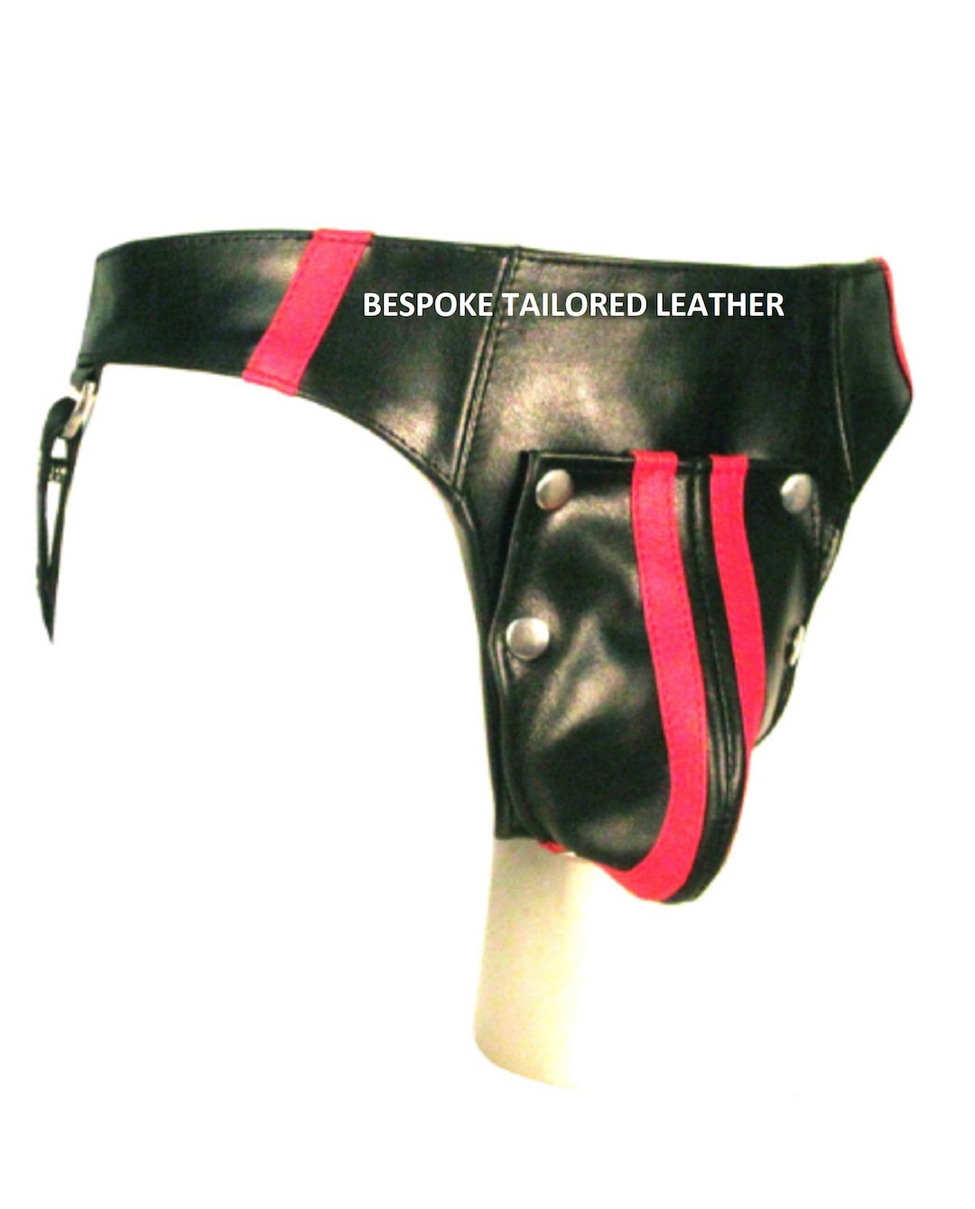 Men's Leather Jock Strap With 2 Colour Stripes in Red With Black Custom