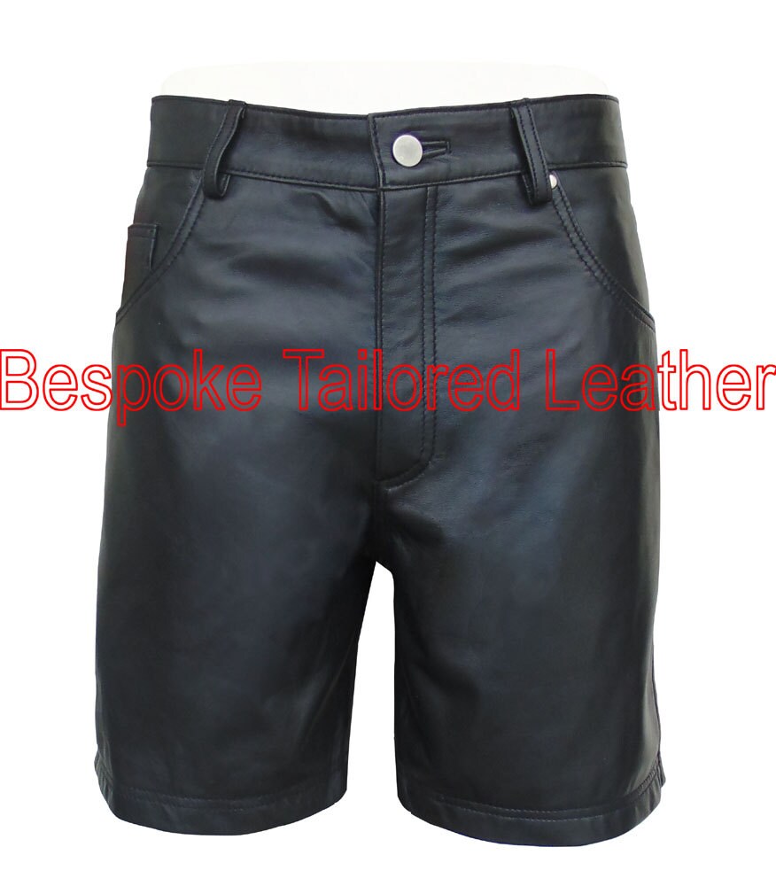 Image of Leather Shorts With Five Pockets Custom Made To Order Mso204 Black