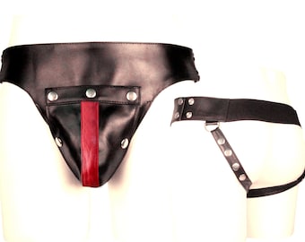Men's Black Leather Jockstrap with Removable Pouch