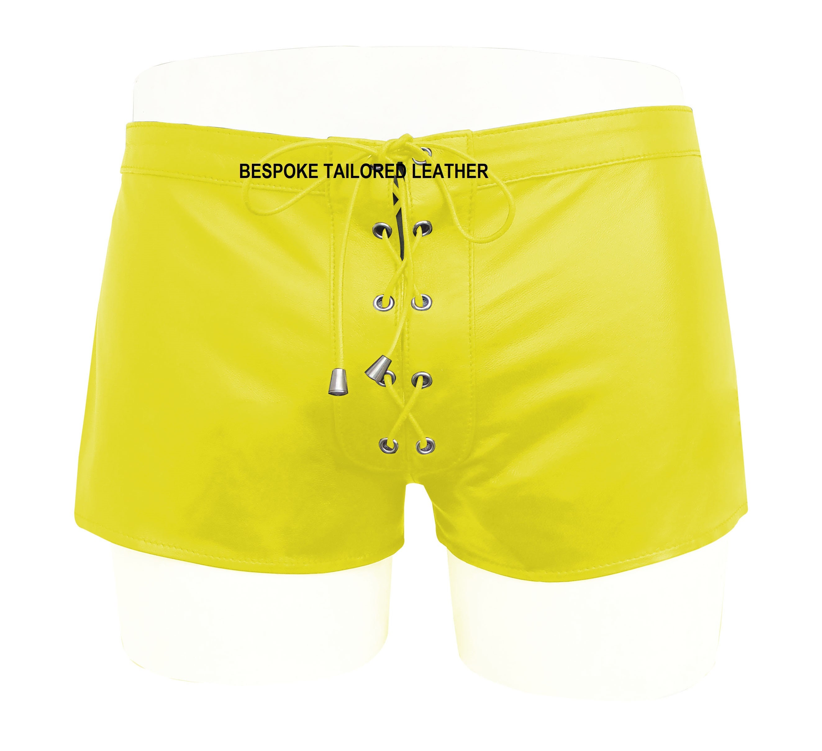 Image of Leather Lace Up Style With Drawstring Shorts - Yellow Custom Made To Order Bshn006