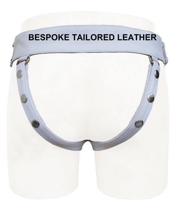 Men's White Leather Jockstrap With Metal Stud Custom Made to Order
