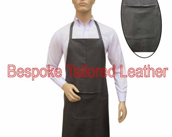 BROWN Bib Style Leather Apron With Pocket  in Real Leather BAP002