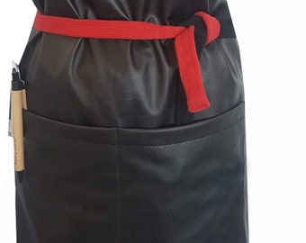 Chef Faux Leather Bib Apron in Red  Black