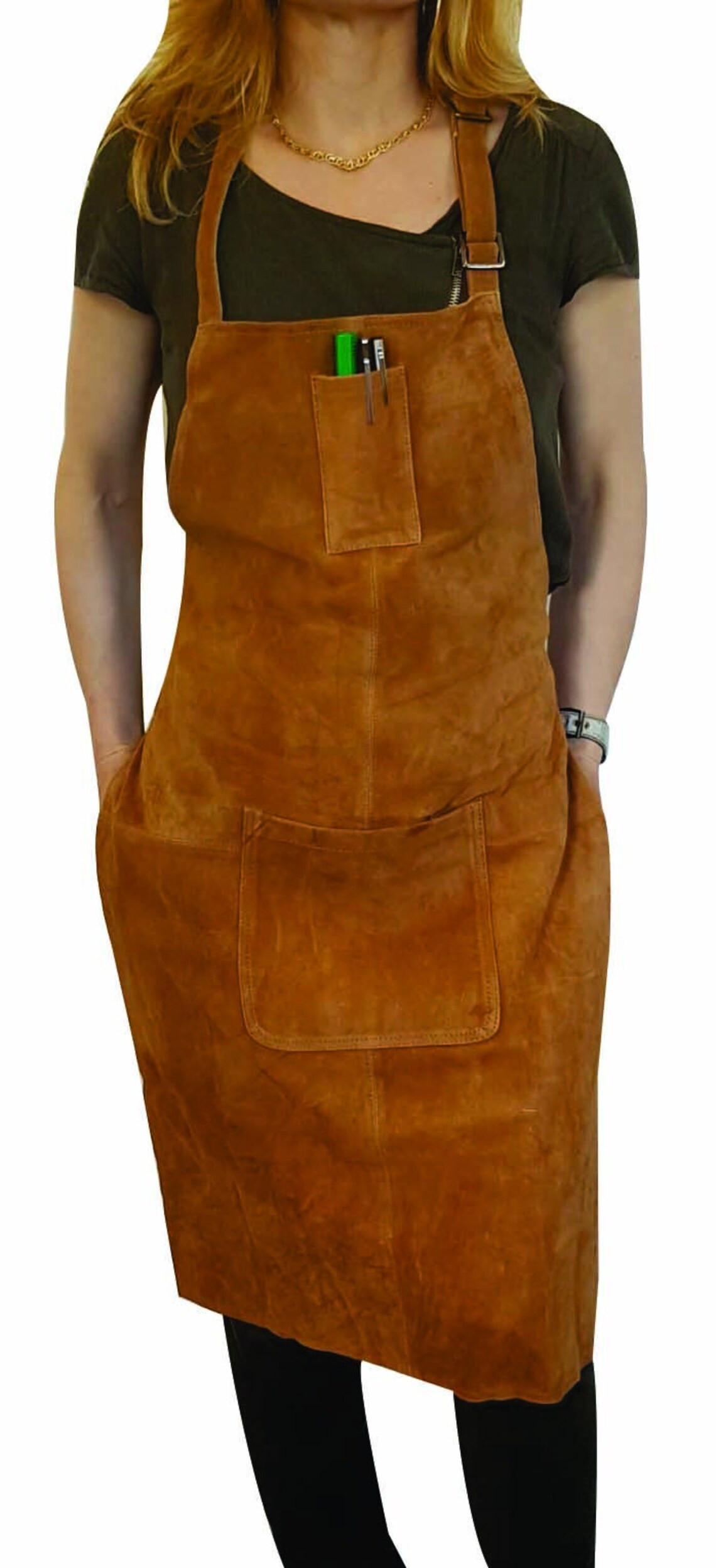 Suede Leather Apron With Pen Pocket Made to Order BAP012 Etsy UK