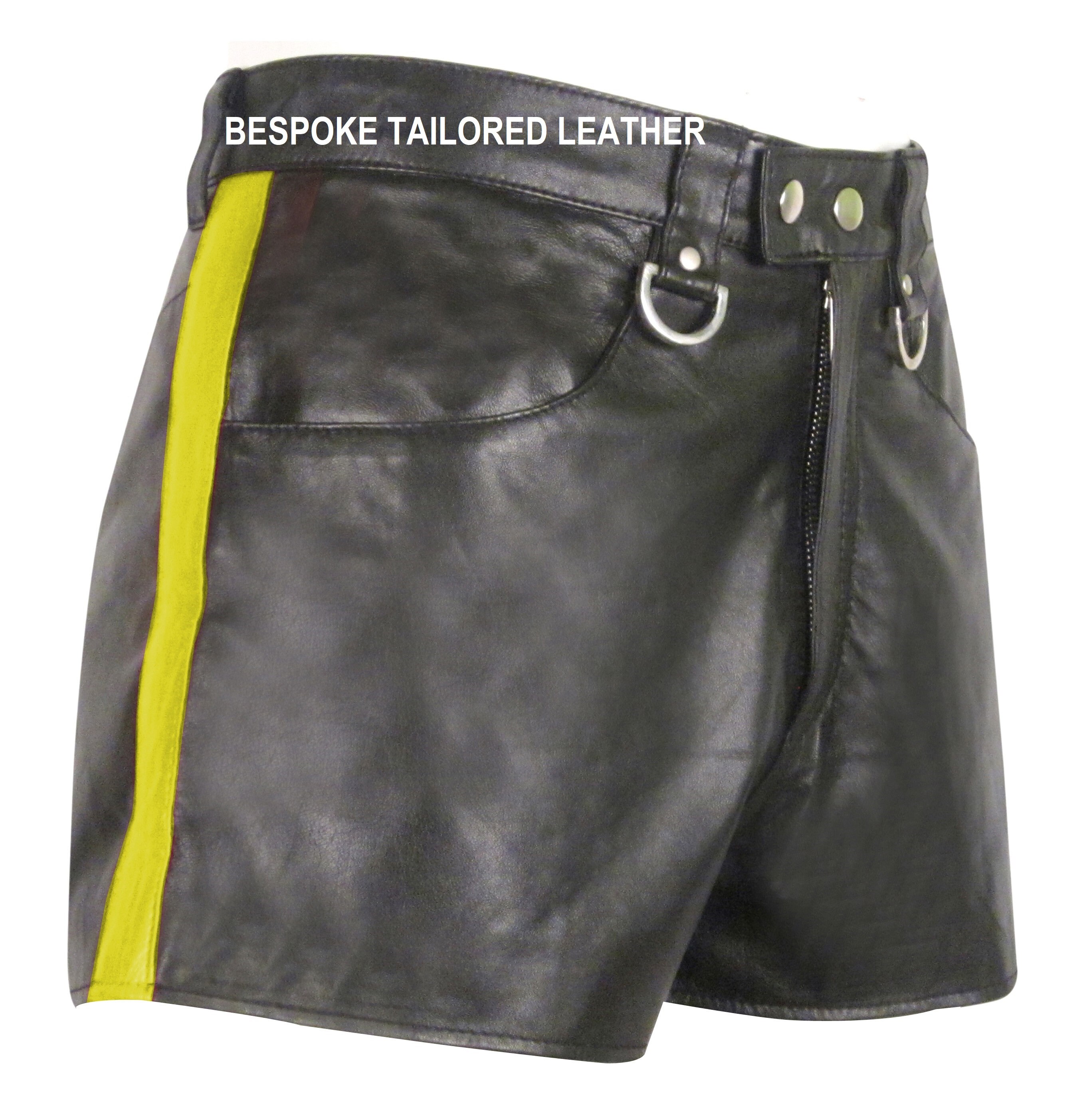 Image of Hot Leather Shorts With Yellow Colour Stripe Bshn010 | On Sale