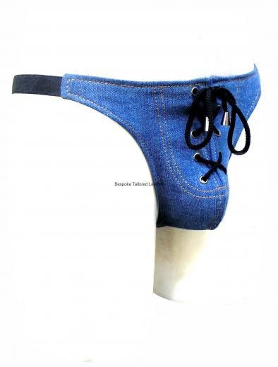 Image of Denim Fabric Jockstrap With Front Lace Mdn009
