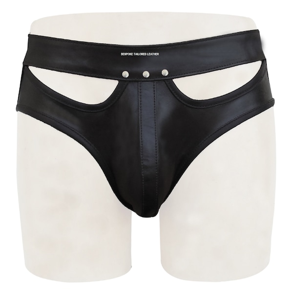 Jockstraps en cuir noir uni classique pour homme